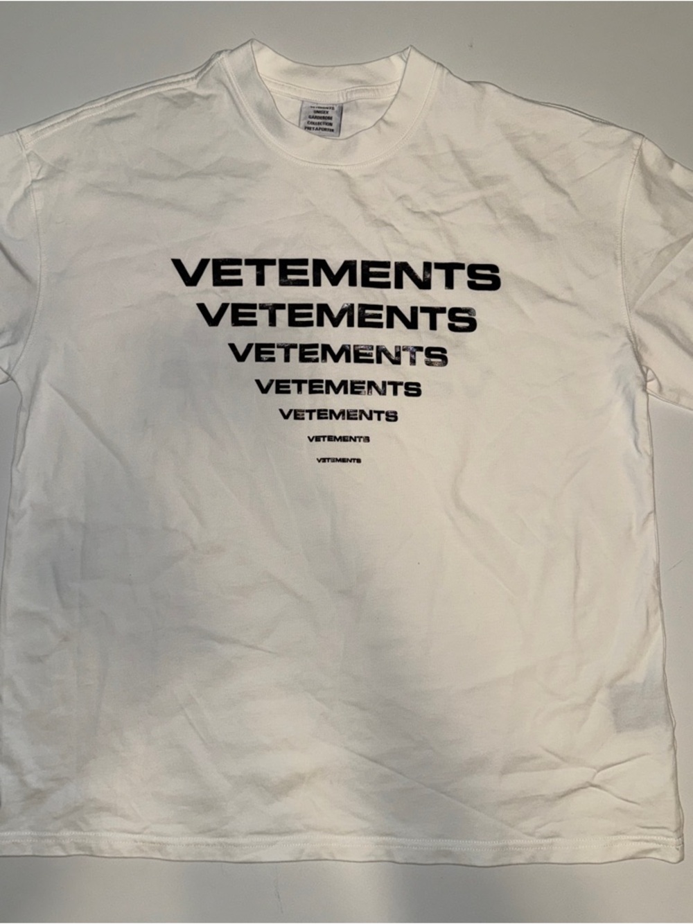 Vetements White Tee with Stacked Black Logo Print
